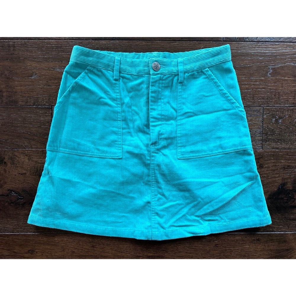 Lucy & Yak Turquoise Blue Corduroy Mini Skirt Organic Cotton Womens US 6 UK 10